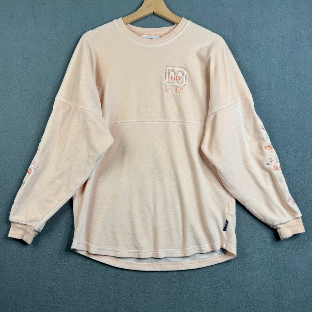 Disney Spirit Jersey Walt Disney World Peach Velour Floral Embroidered XS Womens